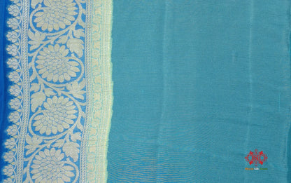 Multi Colour Pure Chiffon Handbrush Dyed Reshmi Zari Silk Saree - Bharat Silk House Chiffon Sarees