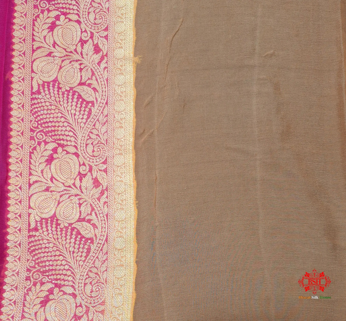 Multi Colour Pure Chiffon Handbrush Dyed Reshmi Zari Silk Saree - Bharat Silk House Chiffon Sarees