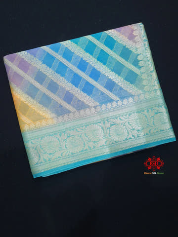 Multi Colour Pure Chiffon Handbrush Dyed Reshmi Zari Silk Saree - Bharat Silk House Chiffon Sarees