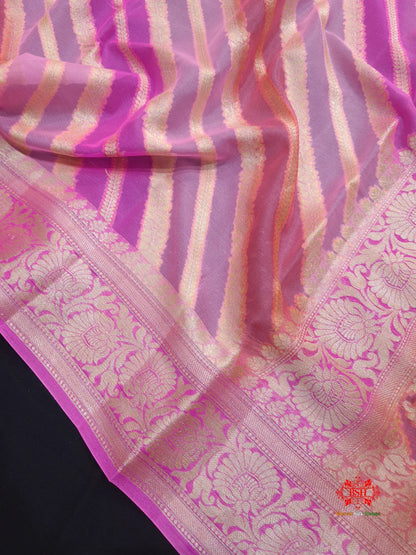 Multi Colour Pure Chiffon Handbrush Dyed Reshmi Zari Silk Saree - Bharat Silk House Chiffon Sarees