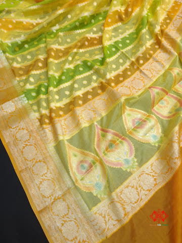 Multi Colour Pure Chiffon Handbrush Dyed Reshmi Zari Silk Saree - Bharat Silk House Chiffon Sarees