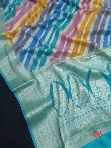 Multi Colour Pure Chiffon Handbrush Dyed Reshmi Zari Silk Saree - Bharat Silk House Chiffon Sarees