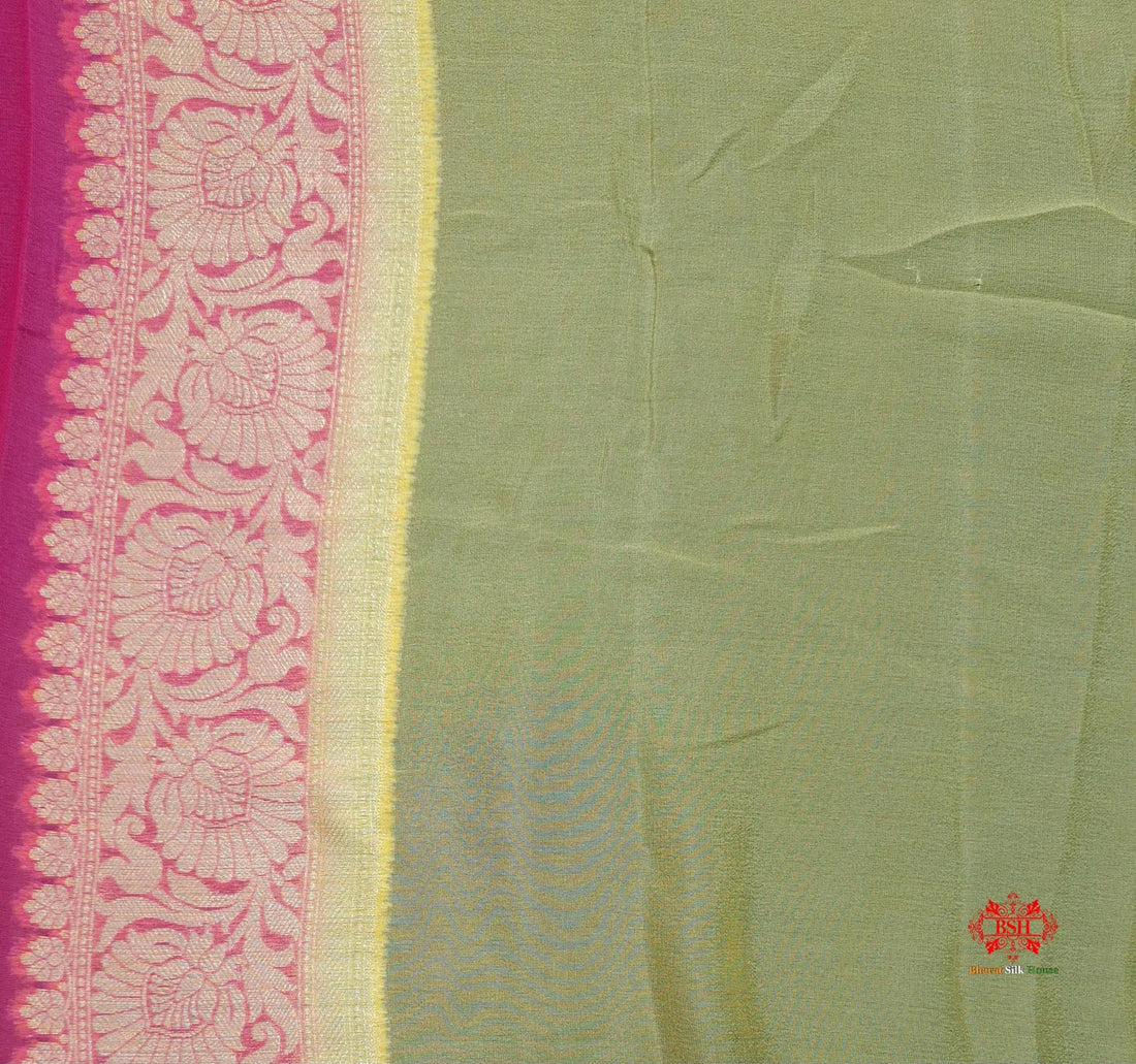 Multi Colour Pure Chiffon Handbrush Dyed Reshmi Zari Silk Saree - Bharat Silk House Chiffon Sarees