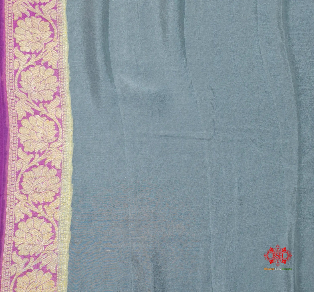 Multi Colour Pure Chiffon Handbrush Dyed Reshmi Zari Silk Saree - Bharat Silk House Chiffon Sarees