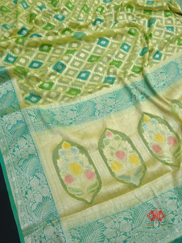 Multi Colour Pure Chiffon Handbrush Dyed Reshmi Zari Silk Saree - Bharat Silk House Chiffon Sarees