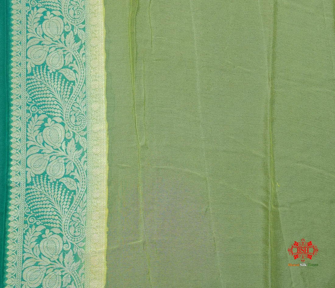 Multi Colour Pure Chiffon Handbrush Dyed Reshmi Zari Silk Saree - Bharat Silk House Chiffon Sarees