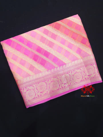 Multi Colour Pure Chiffon Handbrush Dyed Reshmi Zari Silk Saree - Bharat Silk House Chiffon Sarees