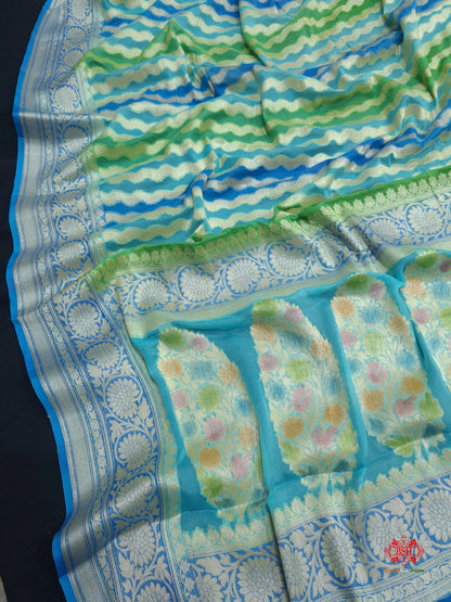 Multi Colour Pure Chiffon Handbrush Dyed Reshmi Zari Silk Saree - Bharat Silk House Chiffon Sarees