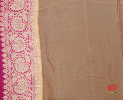 Multi Colour Pure Chiffon Handbrush Dyed Reshmi Zari Silk Saree - Bharat Silk House Chiffon Sarees