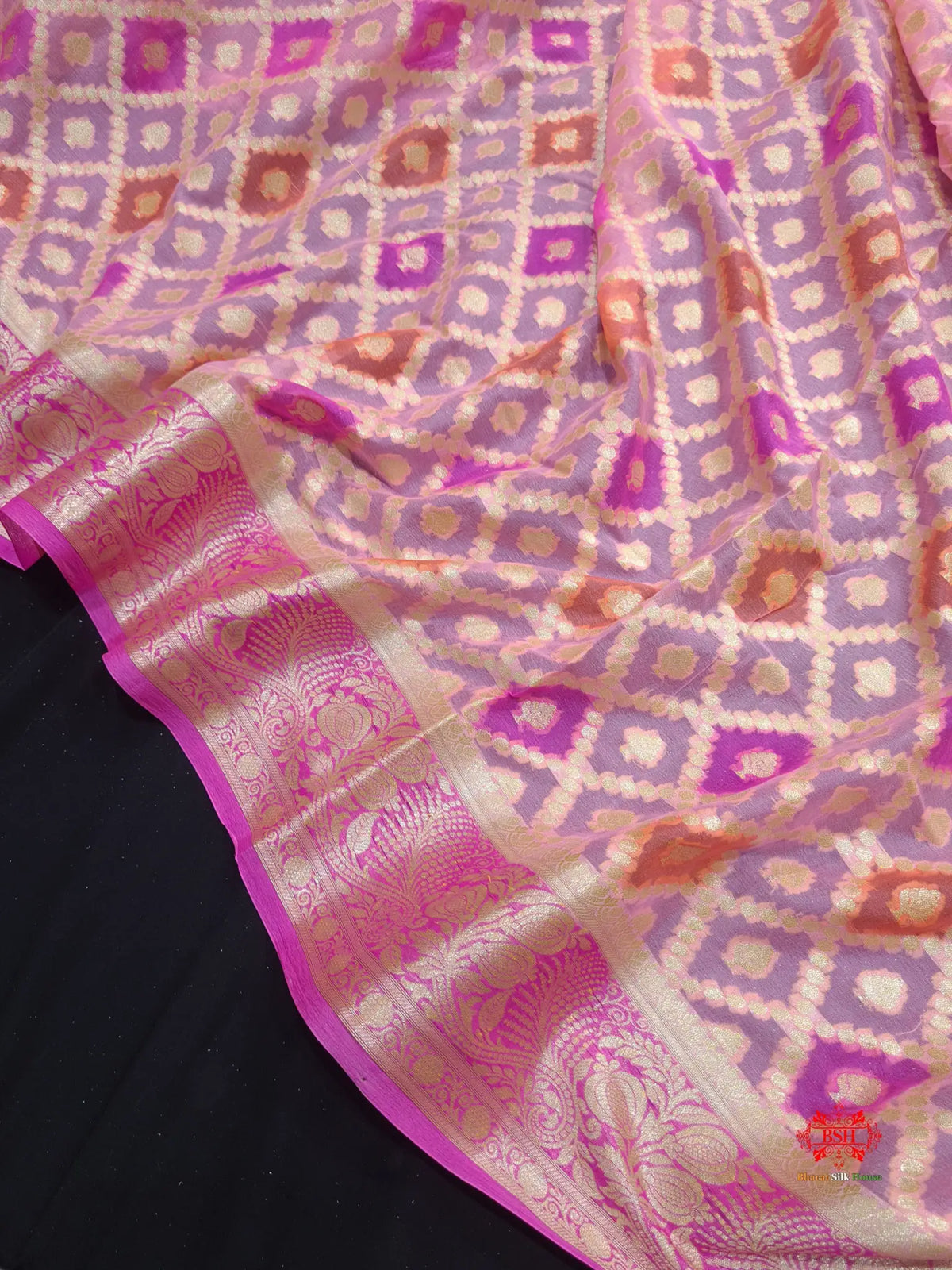 Multi Colour Pure Chiffon Handbrush Dyed Reshmi Zari Silk Saree - Bharat Silk House Chiffon Sarees
