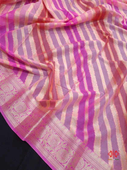 Multi Colour Pure Chiffon Handbrush Dyed Reshmi Zari Silk Saree - Bharat Silk House Chiffon Sarees