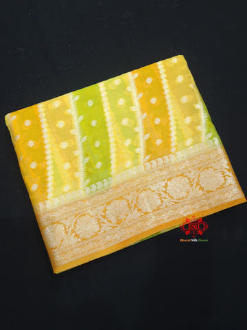 Multi Colour Pure Chiffon Handbrush Dyed Reshmi Zari Silk Saree - Bharat Silk House Chiffon Sarees