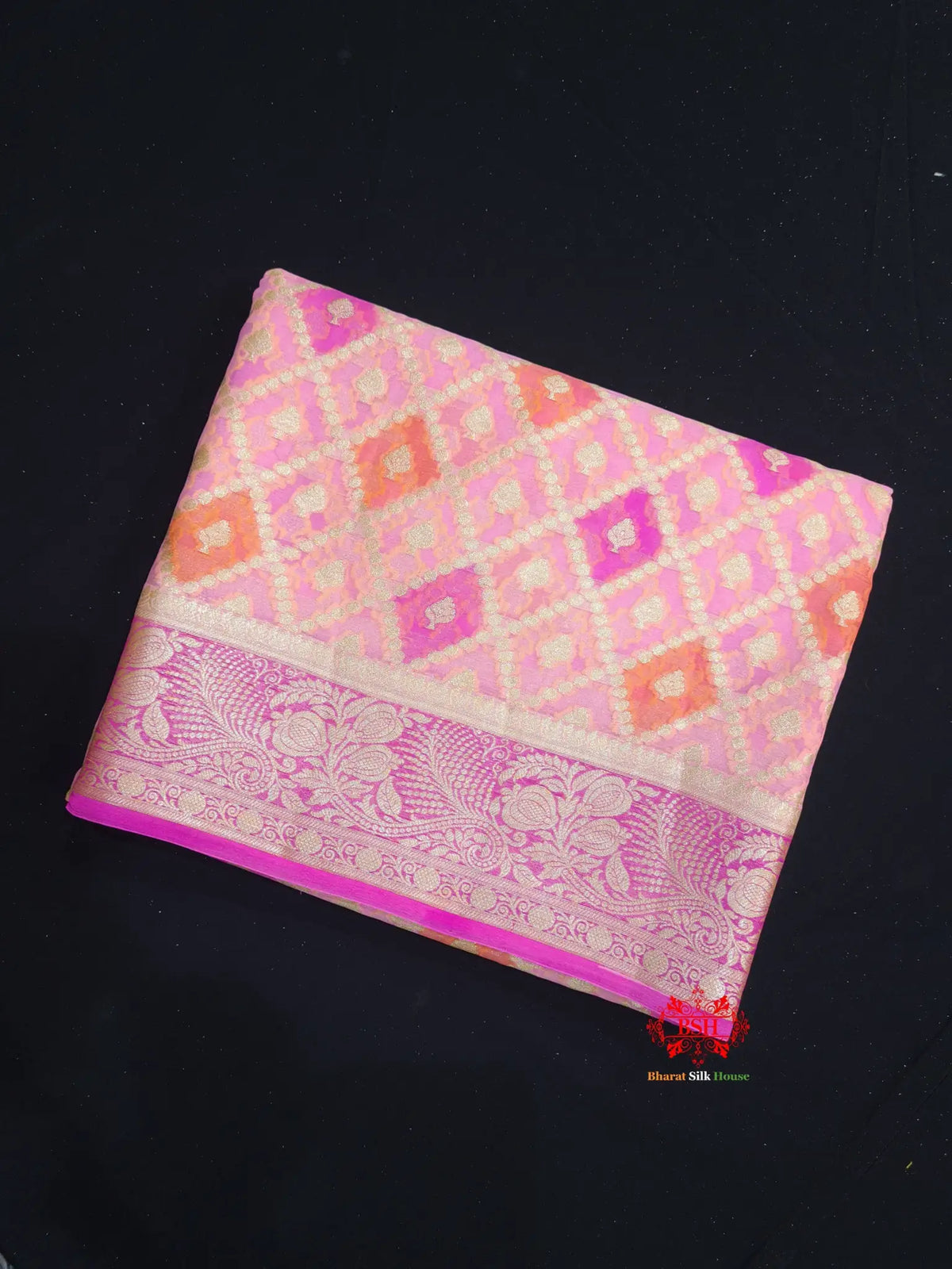 Multi Colour Pure Chiffon Handbrush Dyed Reshmi Zari Silk Saree - Bharat Silk House Chiffon Sarees