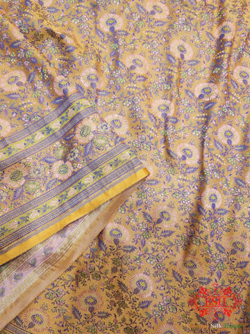 Mustard Yellow Chauthera (Four Color) Resham Zari Tanchoi Katan Silk Saree - Bharat Silk House Tanchoi katan