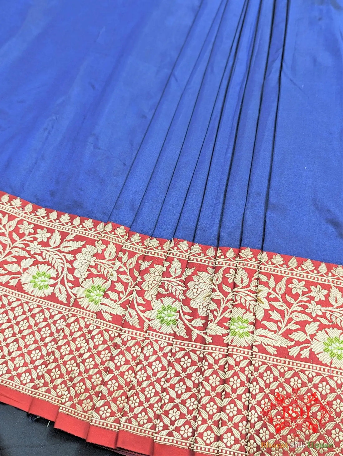 Navy Blue Pure Katan Silk Banarasi Handloom Saree - Bharat Silk House Pure Kataan Silk