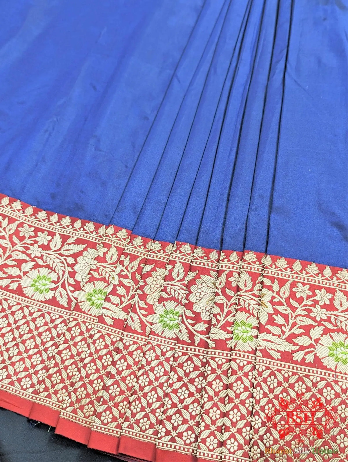 Navy Blue Pure Katan Silk Banarasi Handloom Saree - Bharat Silk House Pure Kataan Silk