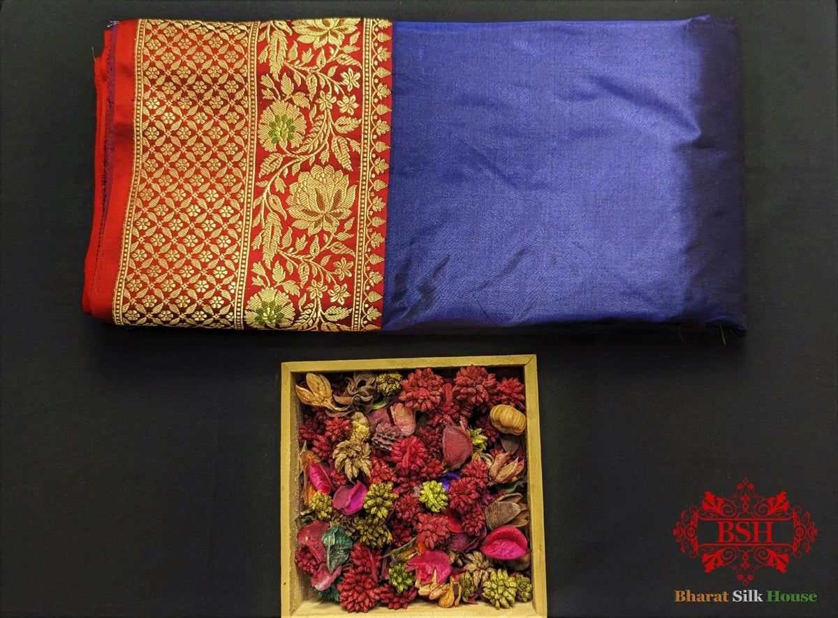 Navy Blue Pure Katan Silk Banarasi Handloom Saree - Bharat Silk House Pure Kataan Silk