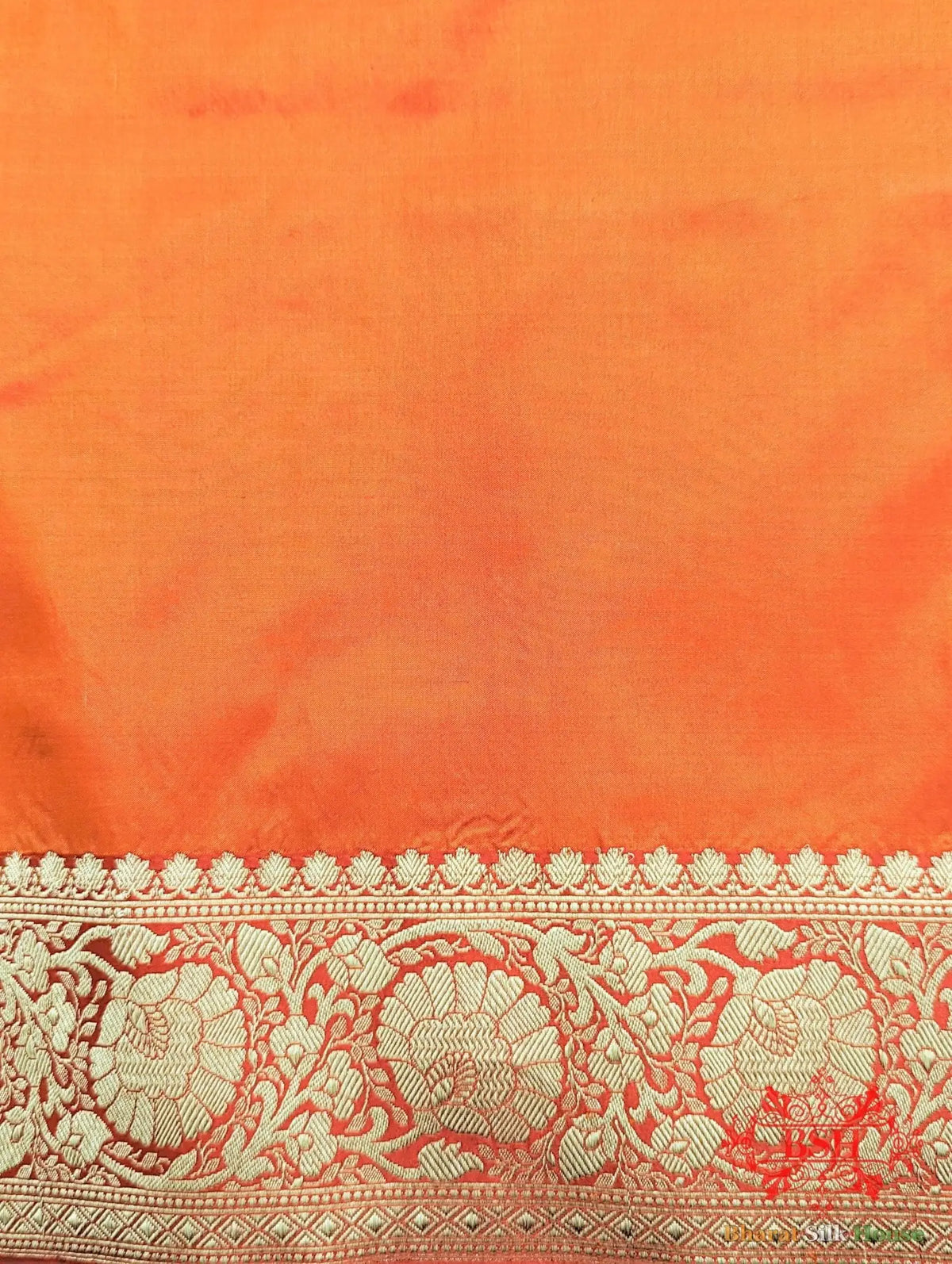 Neon Orange Katan Silk Banarasi Handloom Saree - Bharat Silk House Pure Kataan Silk