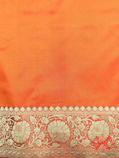 Neon Orange Katan Silk Banarasi Handloom Saree - Bharat Silk House Pure Kataan Silk