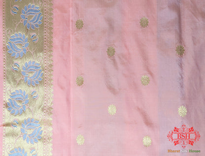 Off White Pure Katan Silk Banarasi Handloom Saree - Bharat Silk House