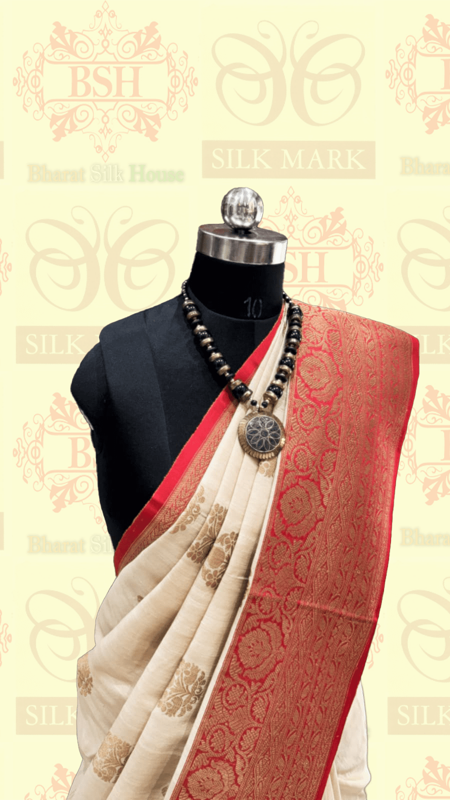 Off White Pure Tussar Moonga Silk Handloom Saree With Zari Border - Bharat Silk House