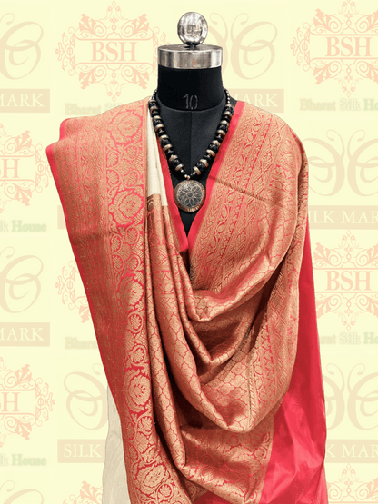 Off White Pure Tussar Moonga Silk Handloom Saree With Zari Border - Bharat Silk House