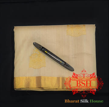 Off White Pure Tussar Moonga Silk Handloom Saree With Zari Border - Bharat Silk House Tussar