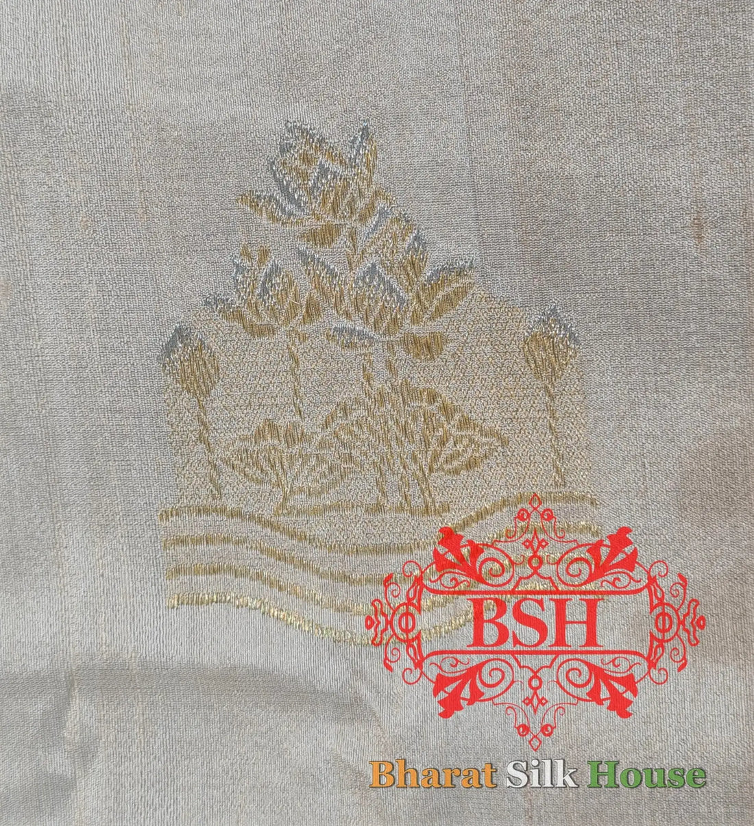 Off White Pure Tussar Moonga Silk Handloom Saree With Zari Border - Bharat Silk House Tussar