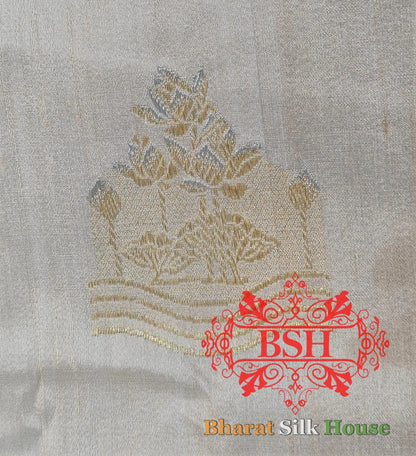 Off White Pure Tussar Moonga Silk Handloom Saree With Zari Border - Bharat Silk House Tussar