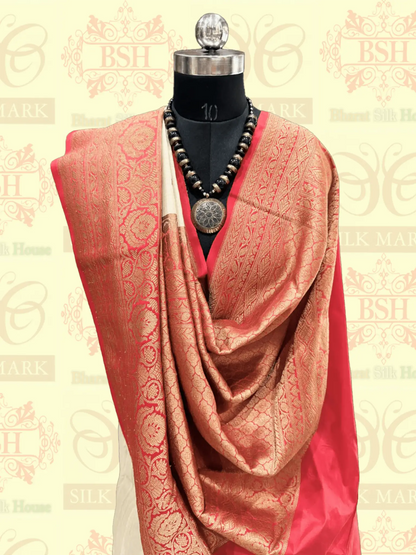 Off White Pure Tussar Moonga Silk Handloom Saree With Zari Border - Bharat Silk House Tussar