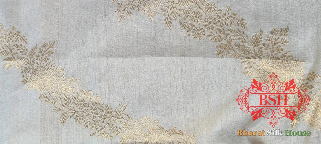 Off White Tussar Moonga Silk Handloom Saree With Zari Border - Bharat Silk House Tussar