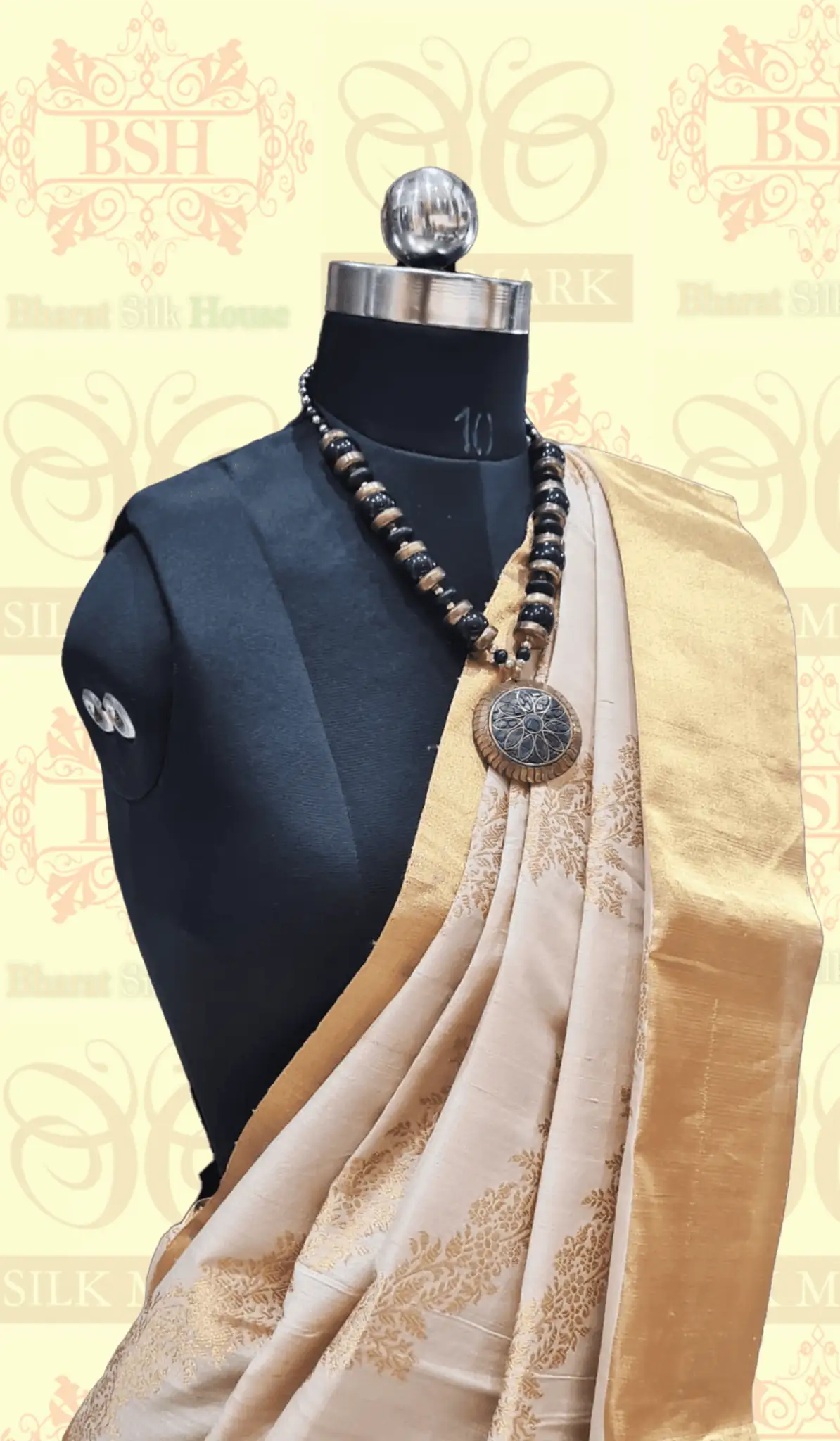Off White Tussar Moonga Silk Handloom Saree With Zari Border - Bharat Silk House Tussar