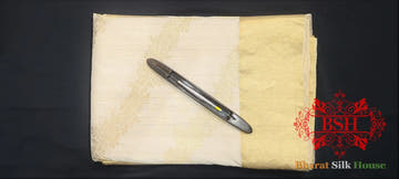 Off White Tussar Moonga Silk Handloom Saree With Zari Border - Bharat Silk House Tussar