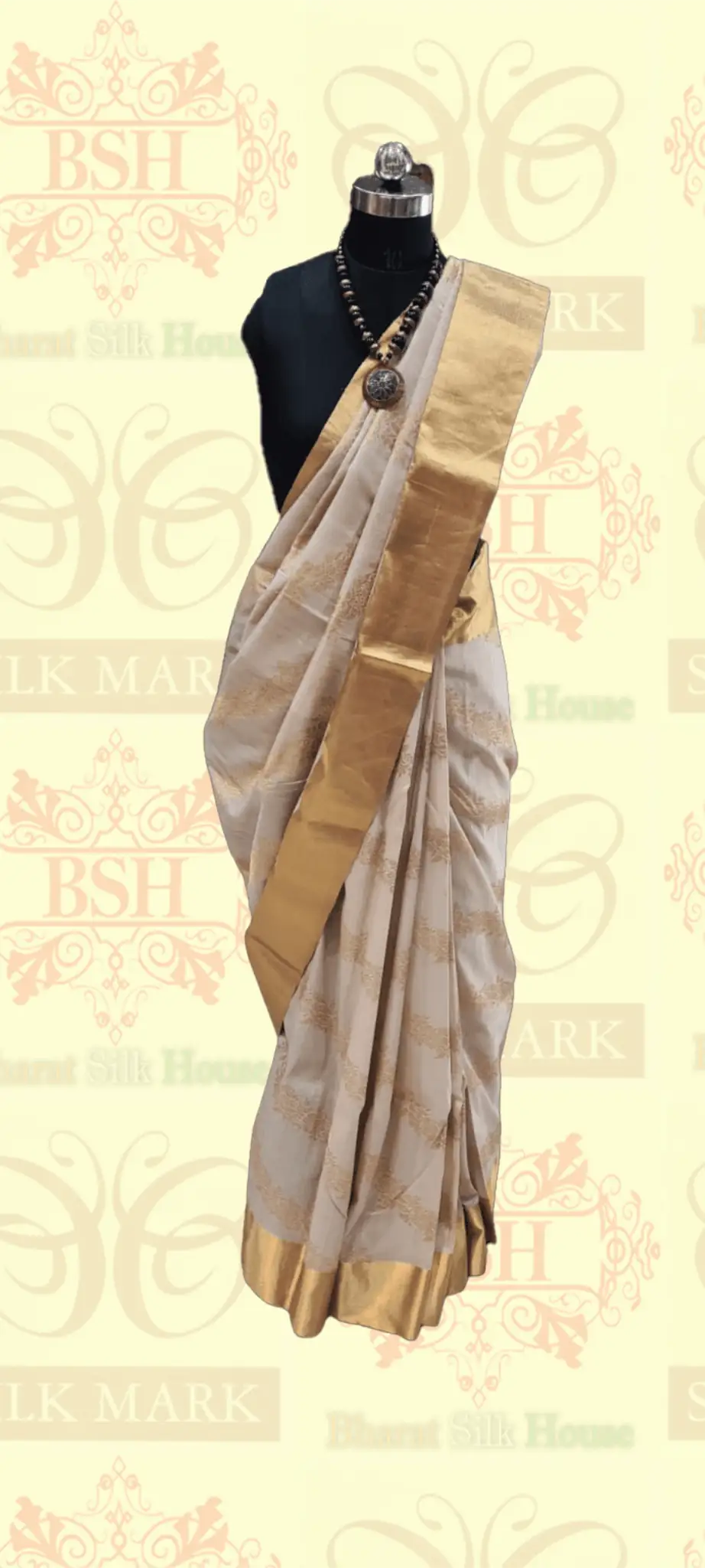 Off White Tussar Moonga Silk Handloom Saree With Zari Border - Bharat Silk House Tussar