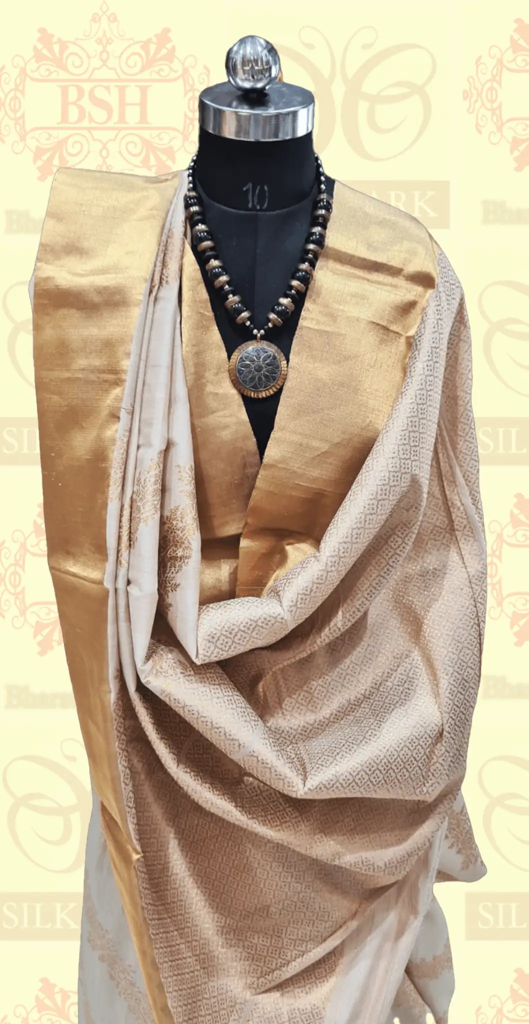 Off White Tussar Moonga Silk Handloom Saree With Zari Border - Bharat Silk House Tussar