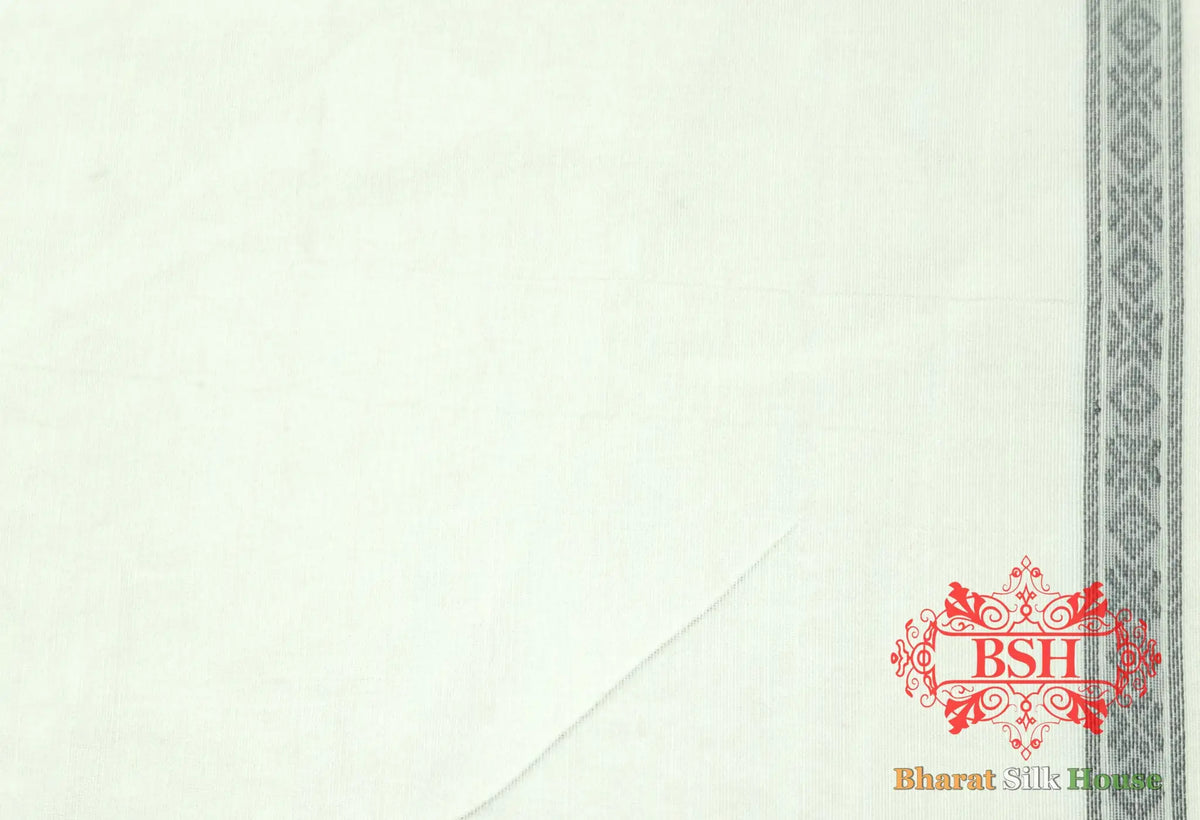 Off White/Black Woven Banarasi Cotton Saree - Bharat Silk House Banarasi Cotton