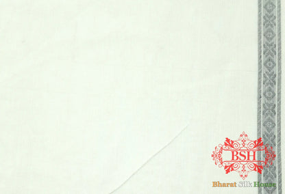 Off White/Black Woven Banarasi Cotton Saree - Bharat Silk House Banarasi Cotton
