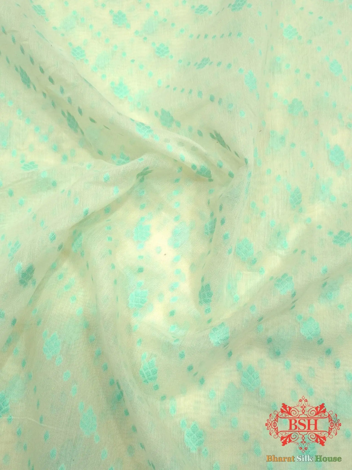 Off White/C Green Woven Banarasi Cotton Saree - Bharat Silk House Banarasi Cotton
