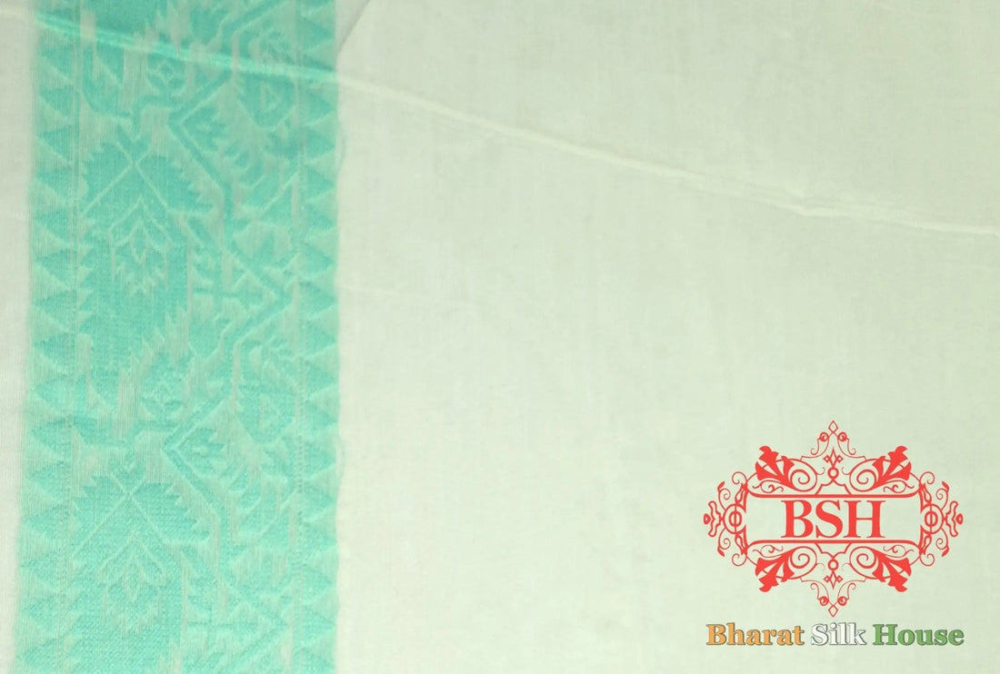 Off White/C Green Woven Banarasi Cotton Saree - Bharat Silk House Banarasi Cotton