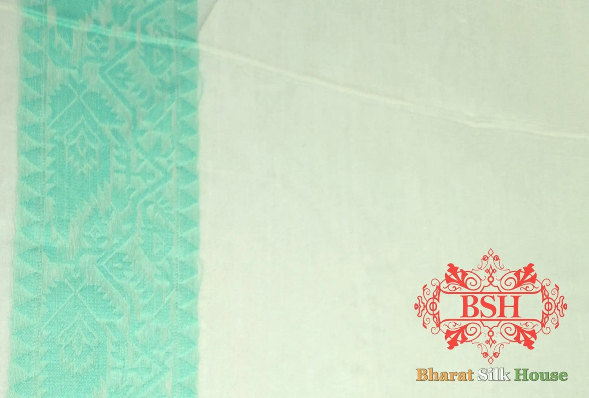 Off White/C Green Woven Banarasi Cotton Saree - Bharat Silk House Banarasi Cotton