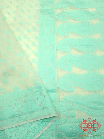 Off White/C Green Woven Banarasi Cotton Saree - Bharat Silk House Banarasi Cotton