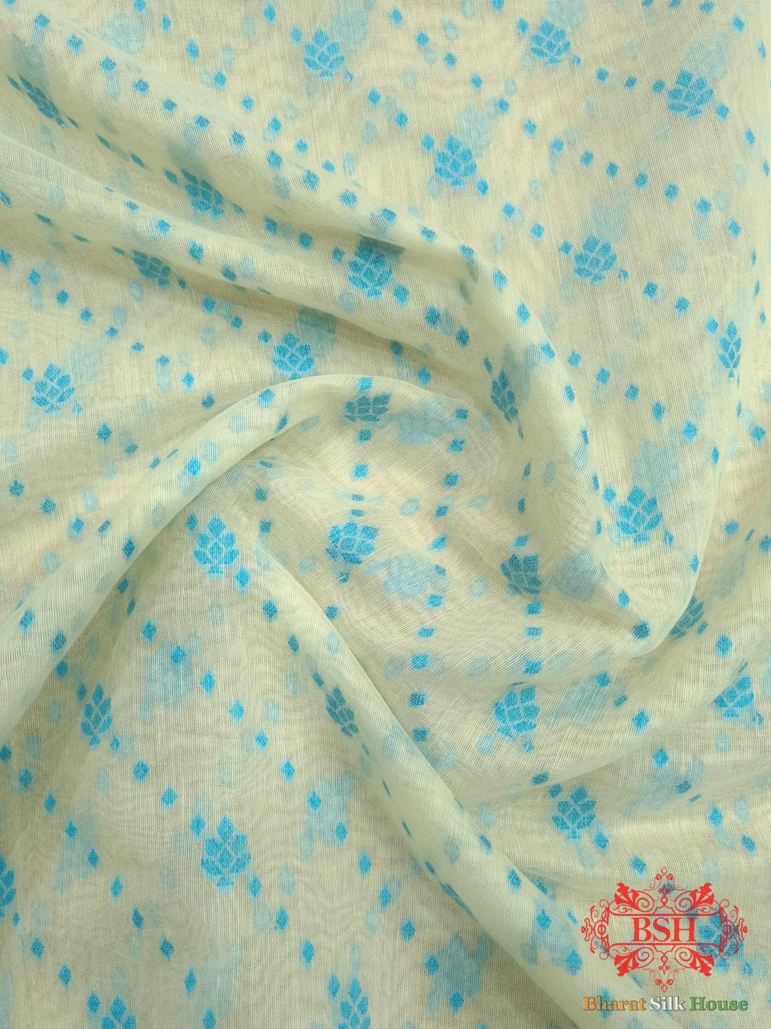 Off White/Firozi Woven Banarasi Cotton Saree - Bharat Silk House Banarasi Cotton