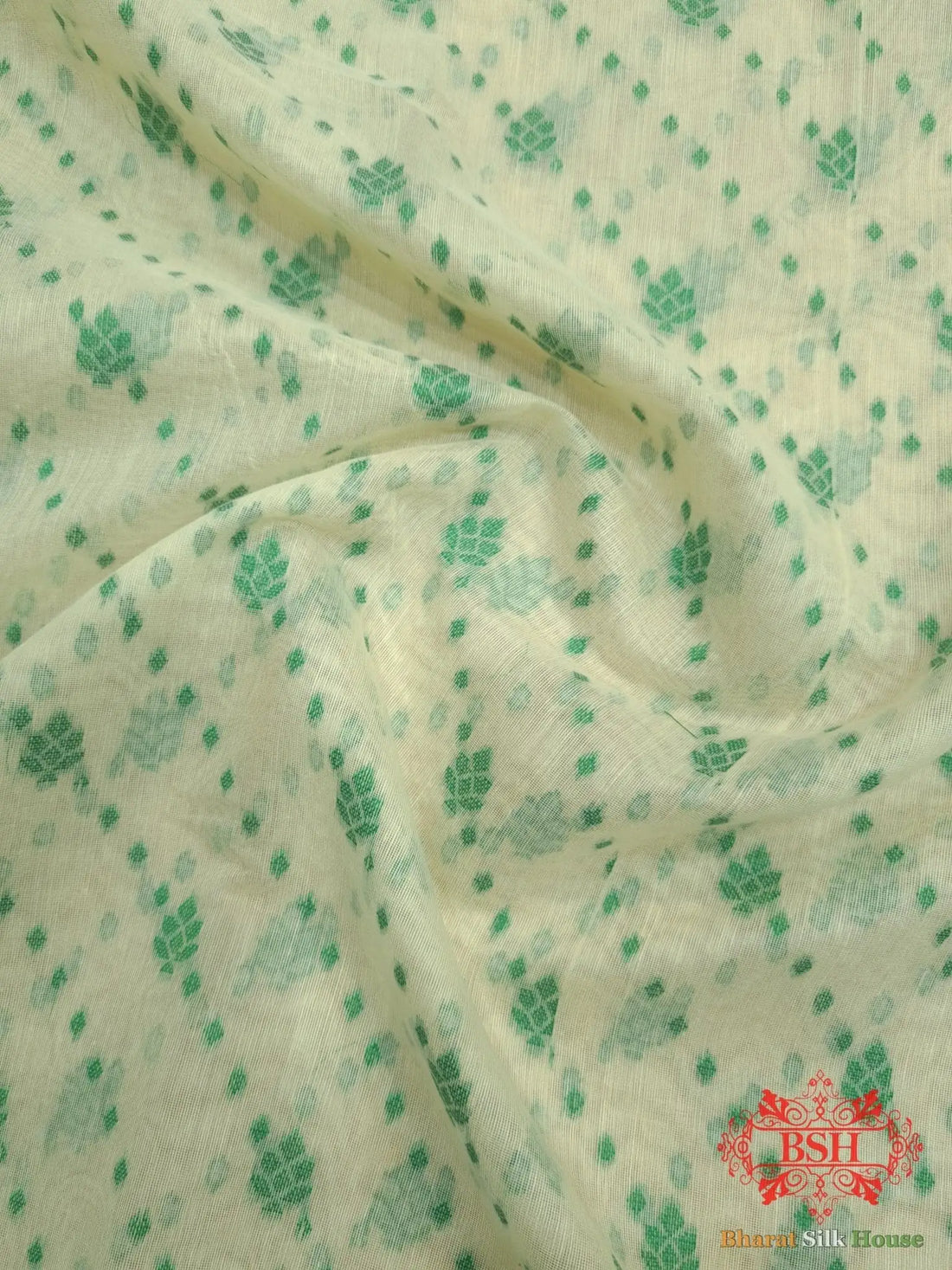 Off White/Green Woven Banarasi Cotton Saree - Bharat Silk House Banarasi Cotton