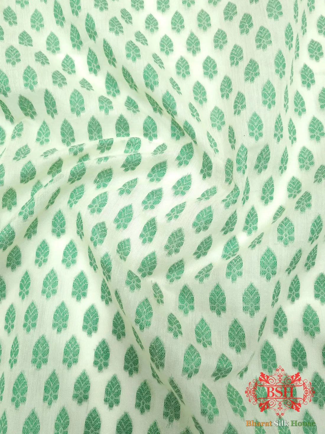 Off White/Green Woven Banarasi Cotton Saree - Bharat Silk House Banarasi Cotton