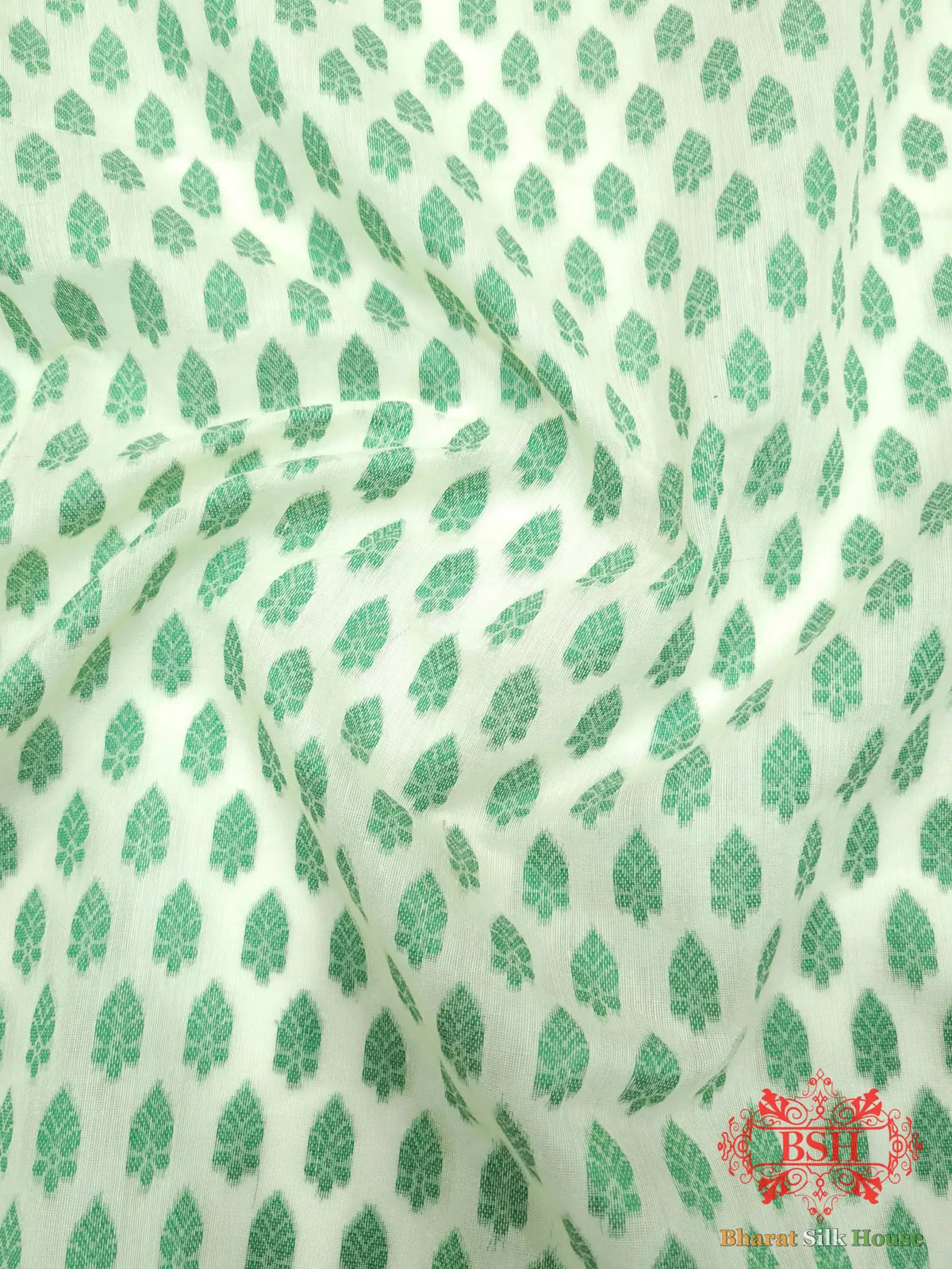 Off White/Green Woven Banarasi Cotton Saree - Bharat Silk House Banarasi Cotton