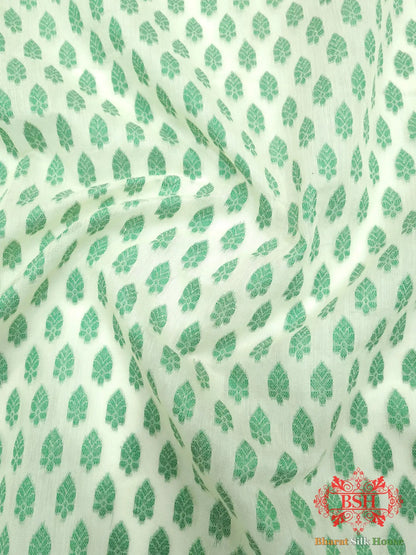 Off White/Green Woven Banarasi Cotton Saree - Bharat Silk House Banarasi Cotton