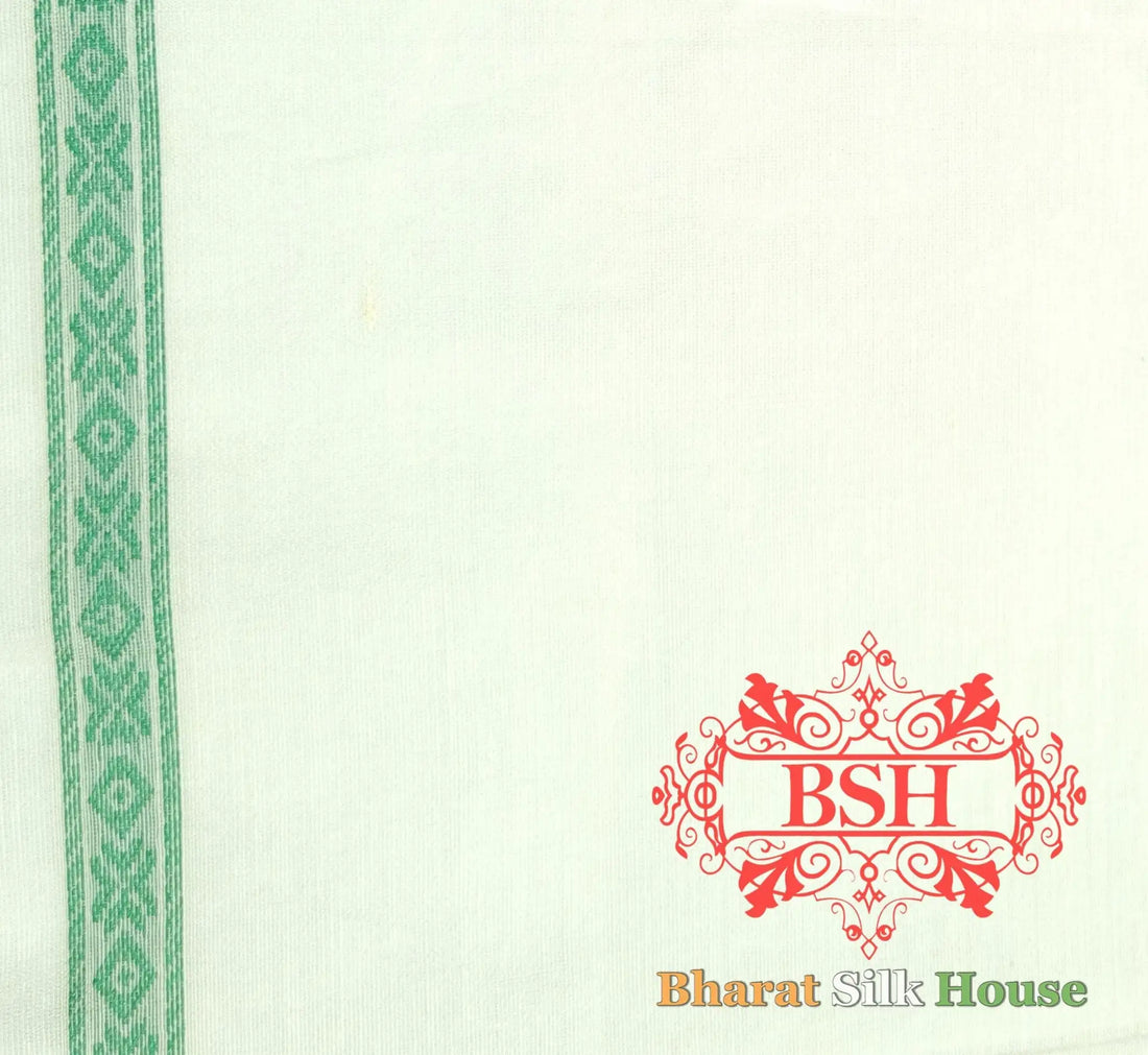Off White/Green Woven Banarasi Cotton Saree - Bharat Silk House Banarasi Cotton