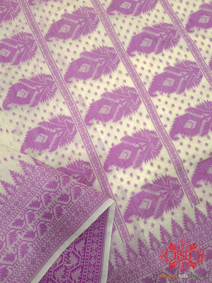 Off White/Magenta Woven Banarasi Cotton Saree - Bharat Silk House Banarasi Cotton