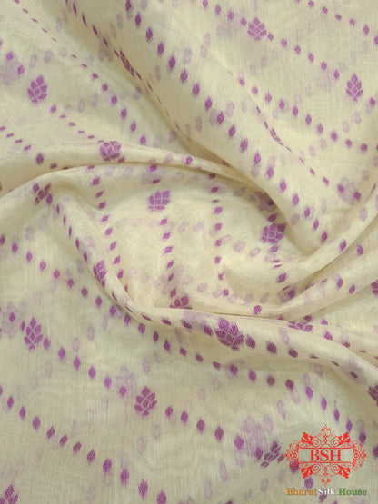 Off White/Magenta Woven Banarasi Cotton Saree - Bharat Silk House Banarasi Cotton