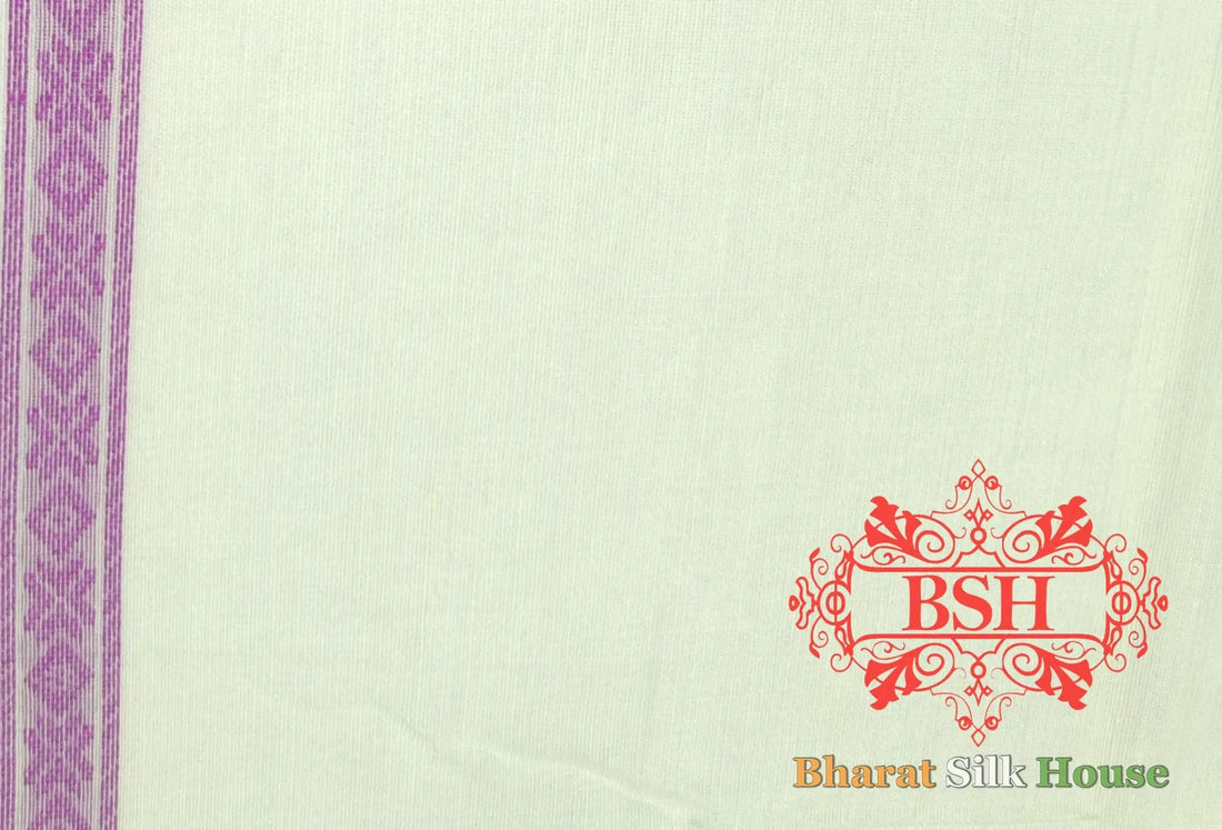 Off White/Magenta Woven Banarasi Cotton Saree - Bharat Silk House Banarasi Cotton